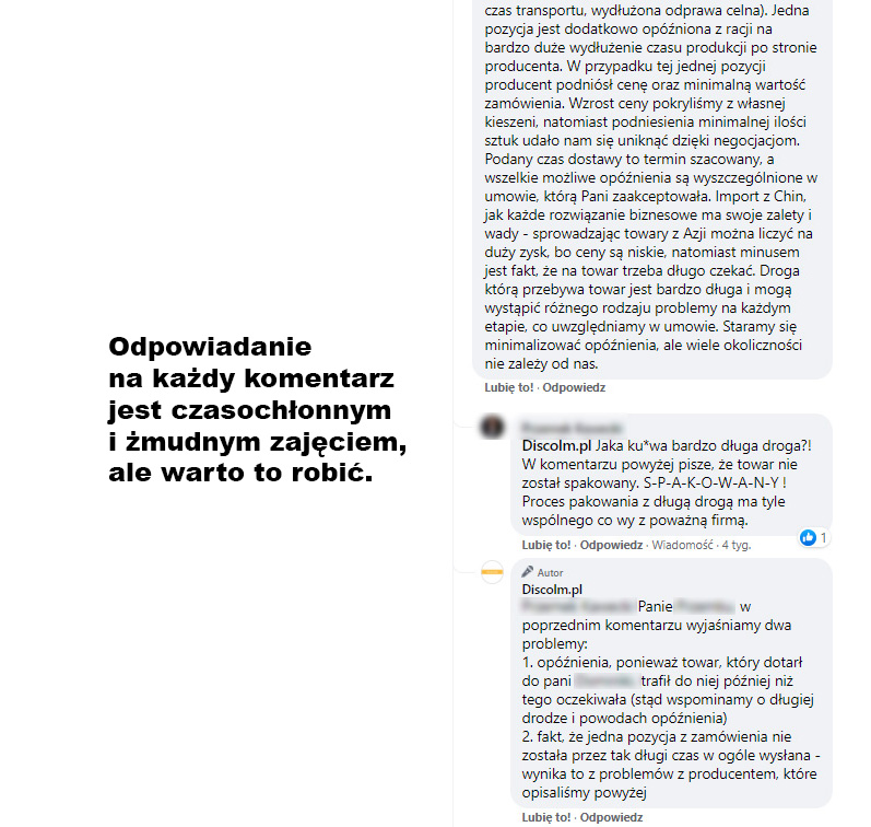 Odpowiadanie na komentarze na fanpage'u Discolm