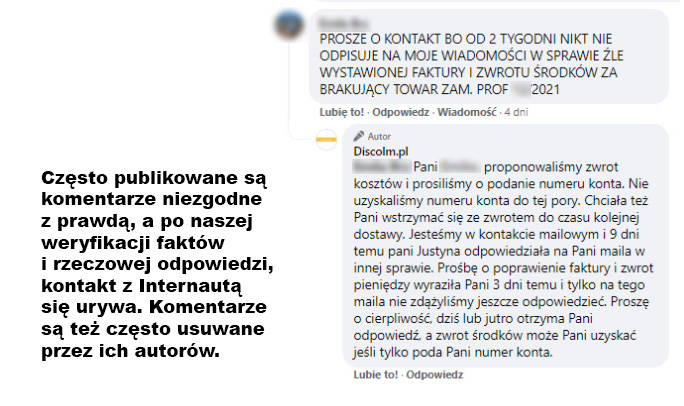 Komentarz na Facebooku Discolm i nasza odpowiedź