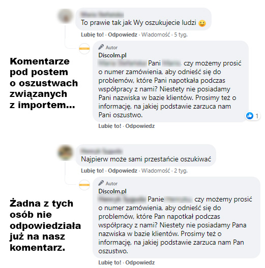 Negatywne komentarze na fanpage'u Discolm