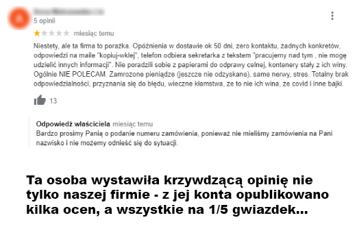 Przykład negatywnego komentarza z konta na Facebooku Discolm