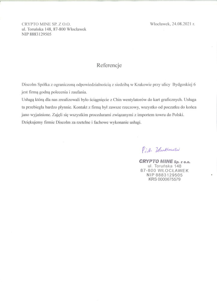 Referencje Crypto Mine dla Discolm