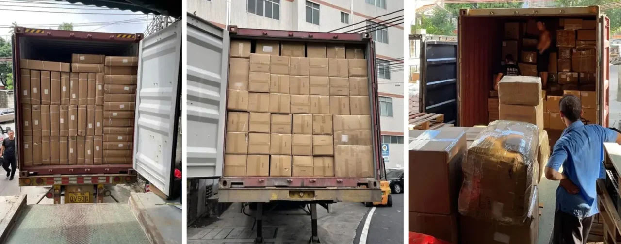 Załadunek kontenerów z towarem dla klientów Discolm